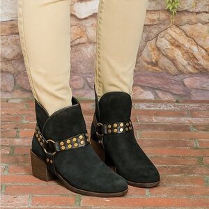 UGG Black Distressed Suede Harness Moto Boots, 6